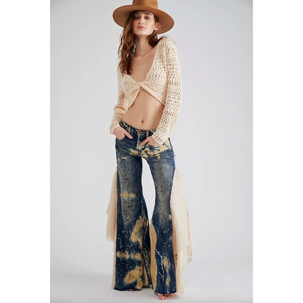 Free People Martha Lace Boho Destroyed Festival Jeans Size 25